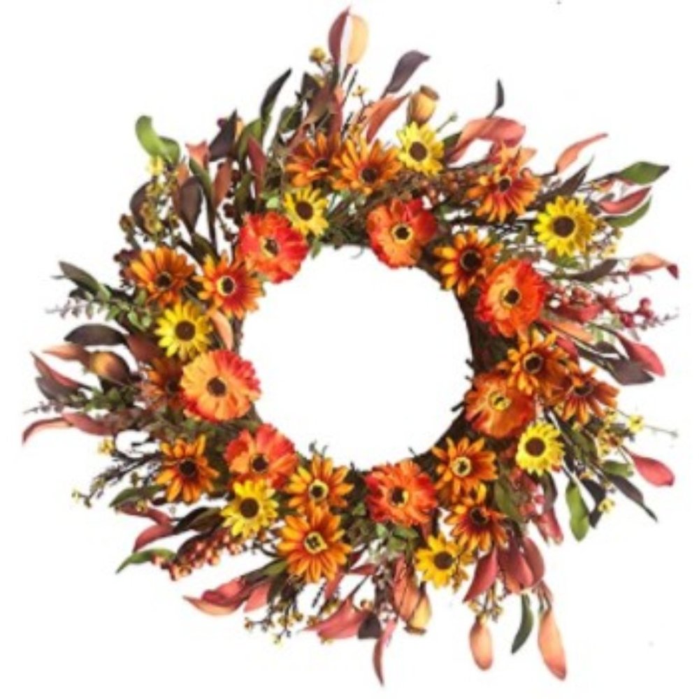 Artificial Fall Floral Wreath Front Door or Wall